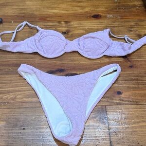 SHEIN Light Pink Floral Textured Bikini Set